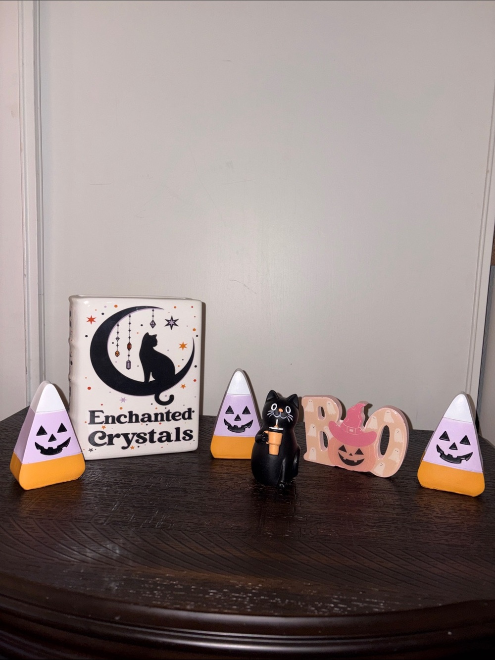 Enchanted Crystals Black Cat Halloween decor set- for Home or Office